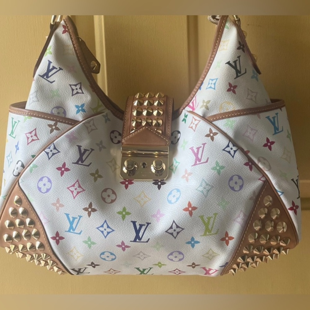 🏆LV Takashi Murakami Chrissie MM multicolor bag, Brass chain straps Limited Edt - Picture 1 of 14